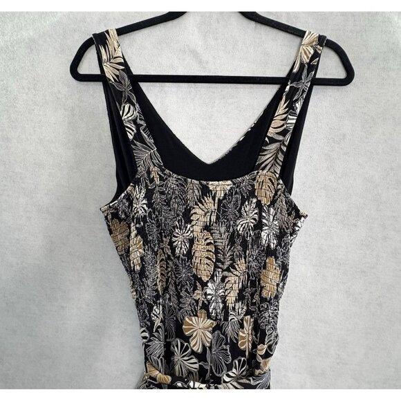 J JILL Wearever Women Plant Leaf Jumpsuit Wide Leg Sz MP Black Tan Gold 52-25 - Picture 5 of 15